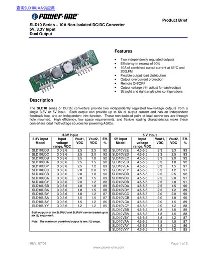 Power-One SLD10 Series DC/DC Converter Product Brief - cover page
