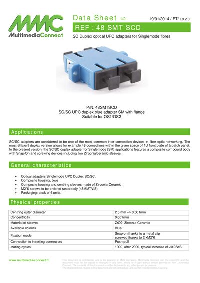 Multimedia Connect 48SMT SCD Optical Adapter Data Sheet - cover page