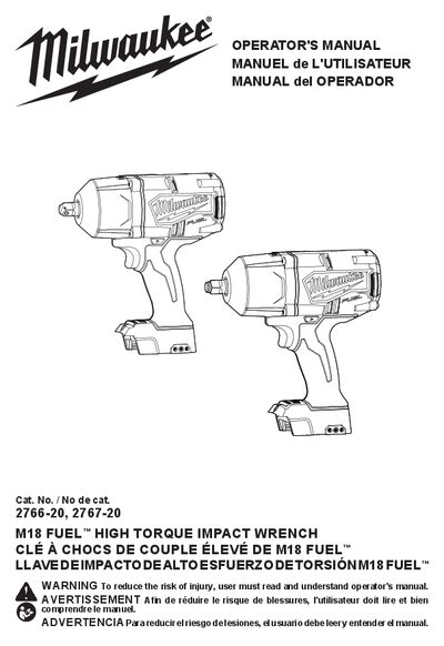 Milwaukee M18 FUEL High Torque Impact Wrench (2766-20/2767-20) User Manual - cover page