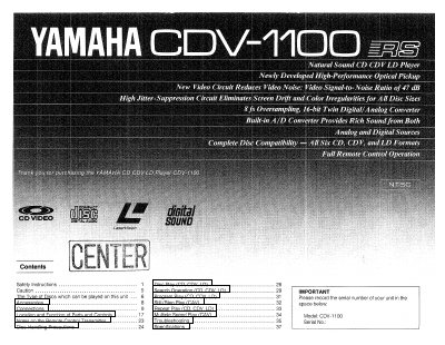 Yamaha CDV-1100 CD/CDV/LD Player Manual - cover page
