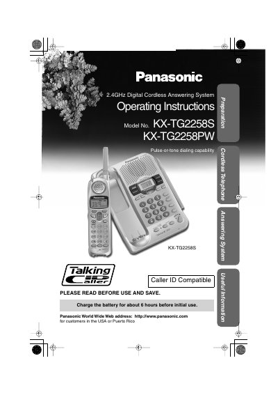 Panasonic KX-TG2258S KX-TG2258PW Manual