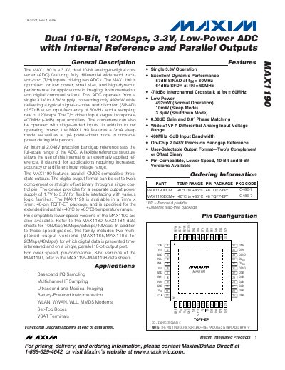 Maxim MAX1190 Dual 10-Bit 120Msps 3.3V Low-Power ADC Datasheet - cover page