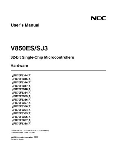 NEC V850ES/SJ3 32-bit Single-Chip Microcontroller User Manual - cover page