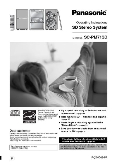 Panasonic SC-PM71SD SD Stereo System Operating Instructions