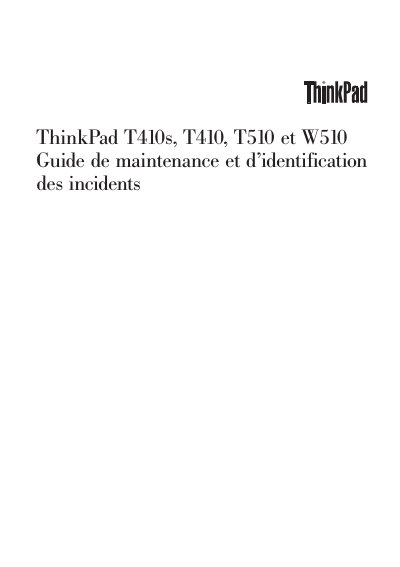 Lenovo ThinkPad T410/T410s/T510/W510 Maintenance and Incident Identification Guide - cover page
