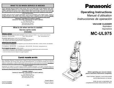 Panasonic MC-UL975 Vacuum Cleaner Operating Instructions - cover page