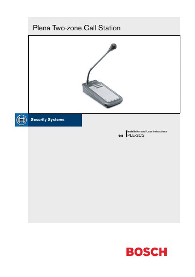 Bosch PLE-2CS Plena Two-zone Call Station Installation and User Instructions - cover page