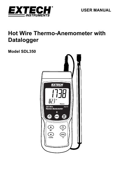 Extech SDL350 Hot Wire Thermo-Anemometer Datalogger User Manual - cover page