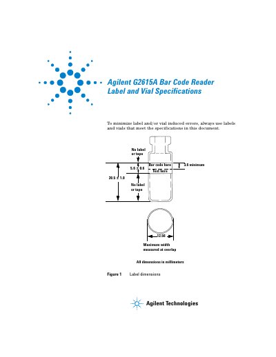 Agilent G2615A Bar Code Reader Label and Vial Specifications