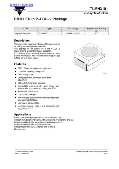 Vishay TLMH3101 SMD LED Datasheet - cover page