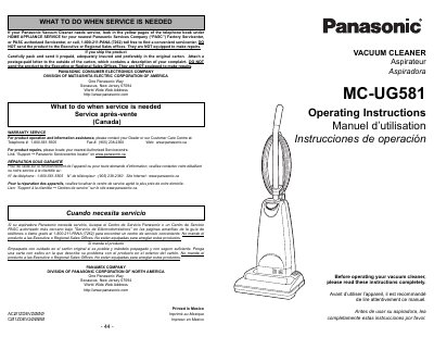 Panasonic MC-UG581 Vacuum Cleaner Operating Instructions - cover page