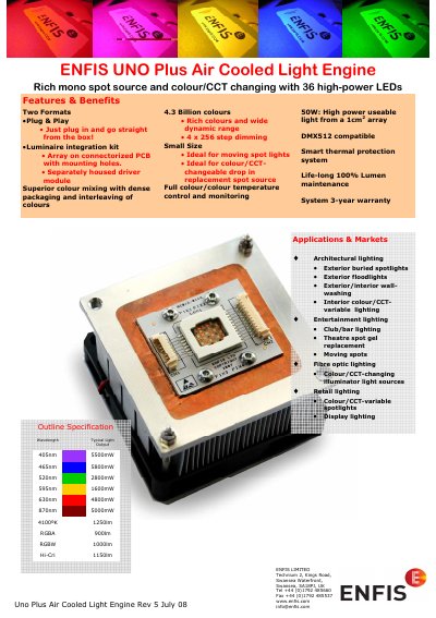 ENFIS UNO Plus Air Cooled Light Engine Product Data Sheet - cover page