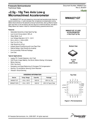 Freescale MMA6271QT Accelerometer Datasheet - cover page