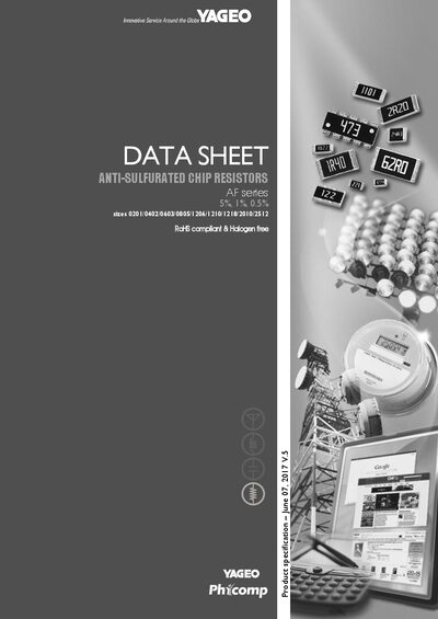 Yageo AF Series Anti‑Sulfurated Chip Resistors Datasheet - cover page