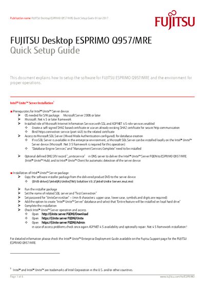 Fujitsu ESPRIMO Q957/MRE Quick Setup Guide - cover page