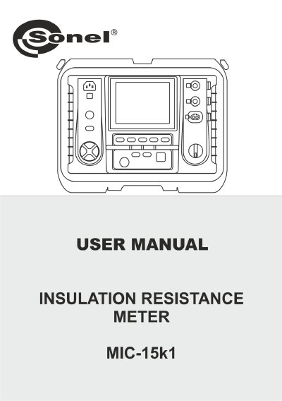 Sonel MIC-15k1 Insulation Resistance Meter User Manual - cover page