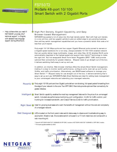 NETGEAR FS750T2 48-port 10/100 Smart Switch with 2 Gigabit Ports Product Leaflet - cover page