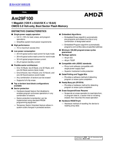 AMD Am29F100 Flash Memory Datasheet - cover page