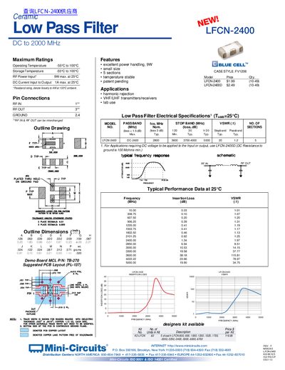 Mini-Circuits LFCN-2400 Low Pass Filter Data Sheet - cover page