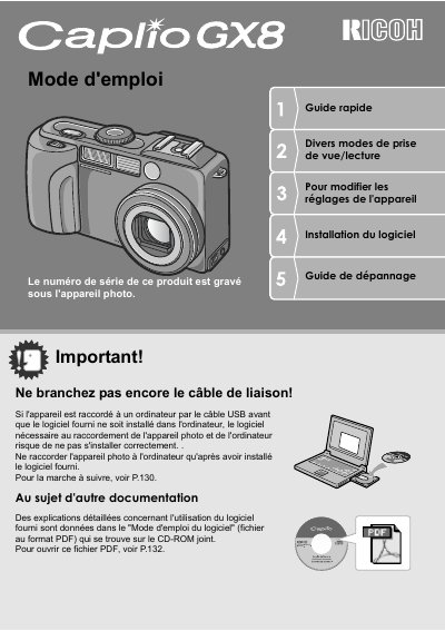 Ricoh Caplio GX8 Digital Camera User Guide - cover page