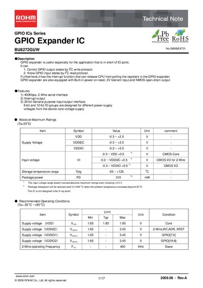 ROHM BU8272GUW Technical Note - cover page