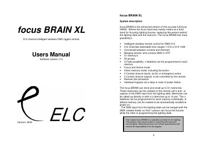 ELC FocusBrain XL Intelligent Wireless DMX Riggers Remote User Manual - cover page