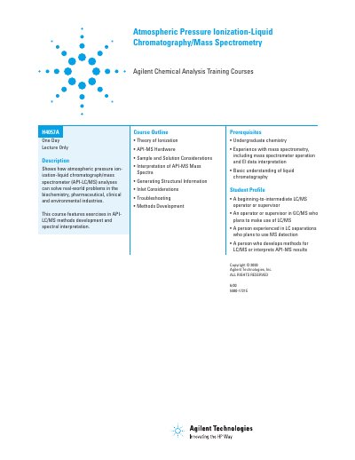 Agilent Atmospheric Pressure Ionization-LC/MSD (H4057A) handbook - cover page