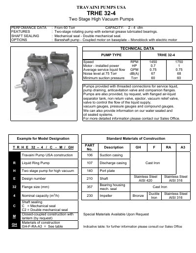 Travaini TRHE 32-4 Two Stage High Vacuum Pump Product Leaflet - cover page