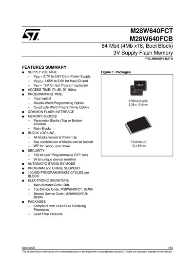 STMicroelectronics M28W640FCT/M28W640FCB Datasheet - cover page