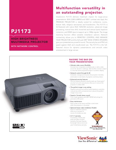 ViewSonic PJ1173 Multimedia Projector User Manual - cover page