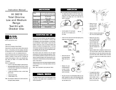 Hanna Instruments HI 38019 Total Chlorine Test Kit Instruction Manual - cover page