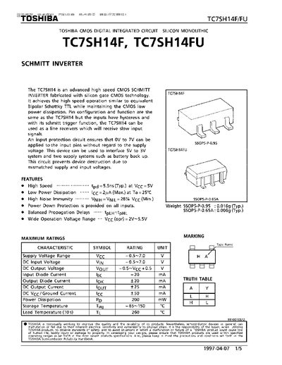 TOSHIBA TC7SH14F TC7SH14FU DATA SHEET - cover page