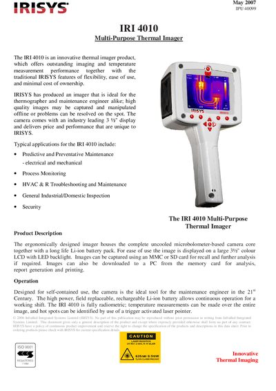 IRISYS IRI 4010 Thermal Imager User Guide - cover page