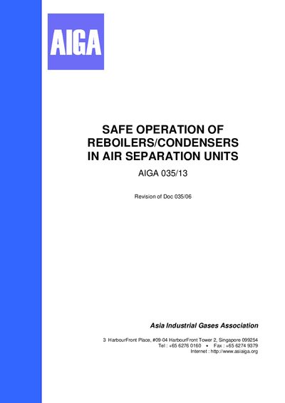 Safe Operation of Reboilers/Condensers in Air Separation Units - cover page