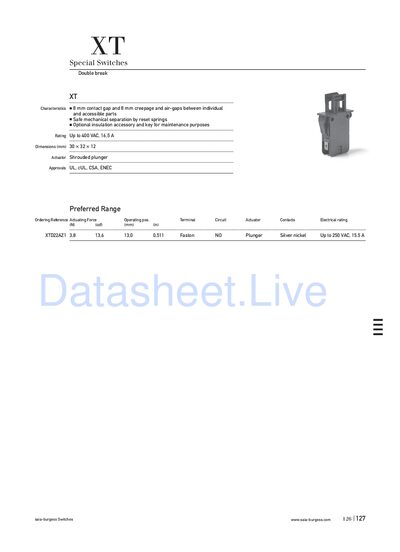 Saia‑Burgess 126|127XT Switches Special Switches Datasheet - cover page
