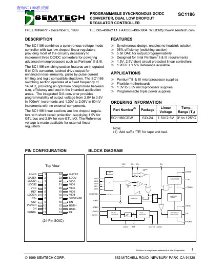 Semtech SC1186 Programmable Synchronous DC/DC Converter Datasheet - cover page