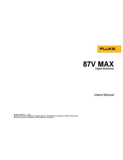 Fluke 87V MAX Digital Multimeter User Manual - cover page