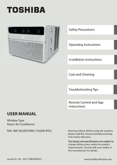 Toshiba Window Type Room Air Conditioner User Manual
