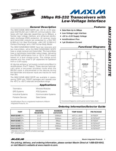 Maxim MAX13234E-MAX13237E RS-232 Transceiver Datasheet - cover page