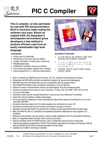 RF Solutions PIC C Compiler Programming Manual - cover page
