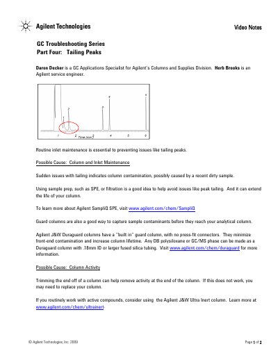 Agilent GC Troubleshooting Series Part Four: Tailing Peaks Video Notes - cover page
