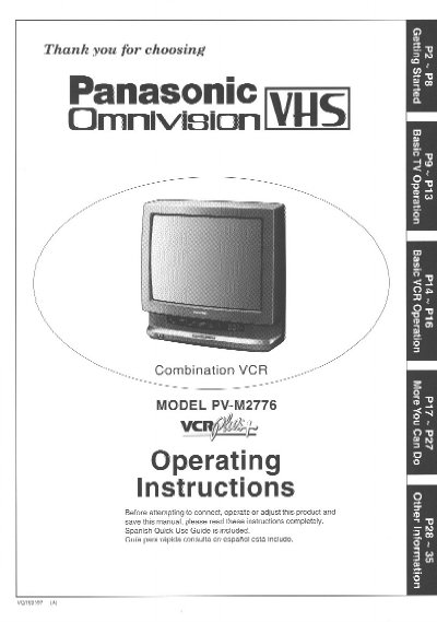 Panasonic PV-M2776 Combination VCR Operating Instructions - cover page