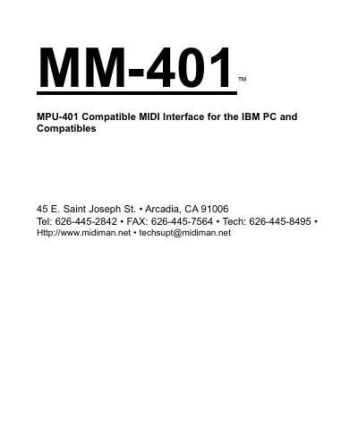 MIDIMAN MM-401 MIDI Interface User Guide - cover page