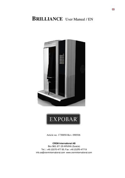 CREM Brilliance Coffee Machine User Manual - cover page