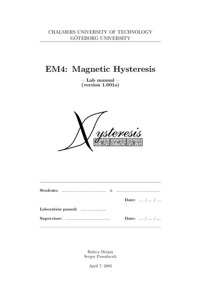 CASSY Hysteresis Lab Manual - cover page