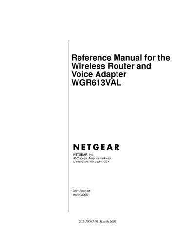 Netgear WGR613VAL Wireless Router and Voice Adapter Reference Manual - cover page