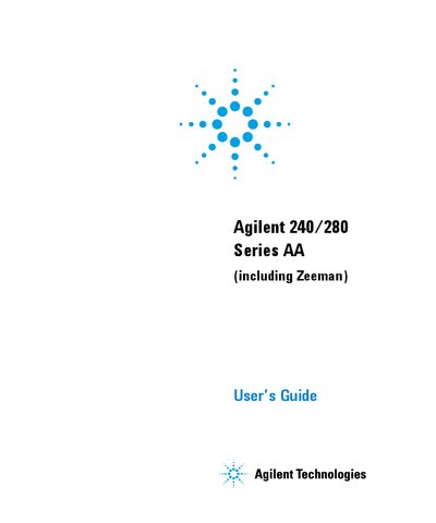 Agilent Technologies 140/240/280 Series AA (including Zeeman) guide - cover page