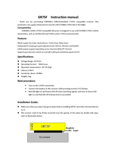 Corona GR7SF Receiver Instruction Manual - cover page