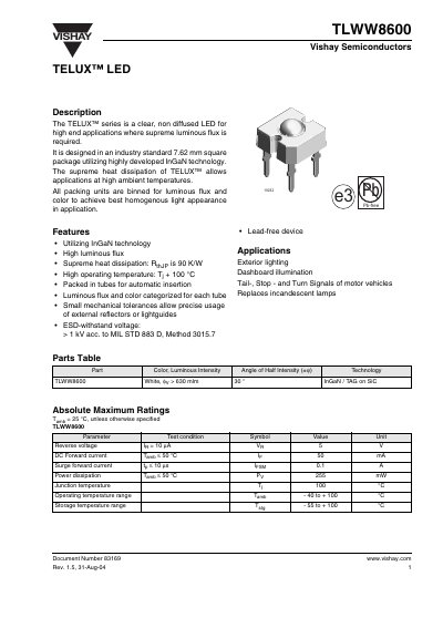 Vishay TLWW8600 LED Datasheet - cover page