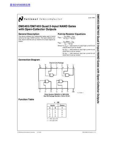 National Semiconductor DM5403/DM7403 Quad 2-Input NAND Gates Datasheet - cover page